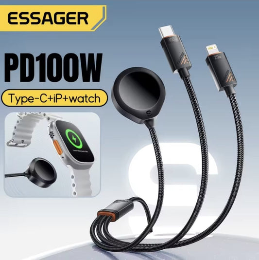 3 in 1 100W multiple charging cable