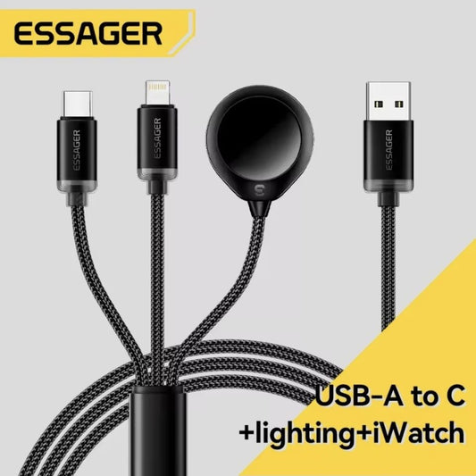 Essager 3 in 1 multiple usb A charging cable for Apple watch iPhone 16/15/14/13