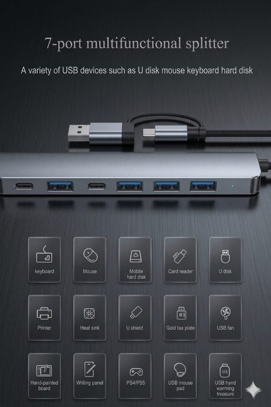 7 in 1 USB C Docking Station USB 3.0 Hub Type C Hub Adapter